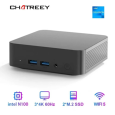 Chatreey T9 미니 PC Intel Alder Lake N100 Windows 11 초소형 휴대용 듀얼 SSD 풀 기능 Type-C 4K 60Hz RGB, WIN11 Pro, black, 512GB, T9 N100, 16GB