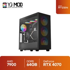 4K 영상편집 PC 라이젠9 7900 RTX4070SUPER 프리미어 프로 에프터이펙트 베가스 어도비 유튜브 동영상 편집 VY74, Free DOS, 2TB, 64GB, 블랙