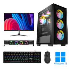 포유컴퓨터 게이밍 조립 컴퓨터 모니터 풀세트 PC 본체 최신 고사양 롤 배그 윈도우, 블랙, 1GB, 1GB, WIN11 Home, GQ-PC20