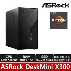 ASRock DeskMini X300 5500GT 120W M.2 대원씨티에스 (16GB/ M.2 512GB)/R/USB확장 포트 장착/미니PC/베어본/MINI PC/미니컴퓨터, 16GB, 블랙, 512GB, Free DOS