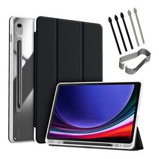 갤럭시탭S9 S9+ S9울트라 S9 FE 플러스 S펜수납 클리어 투명 북커버 케이스 케이스나라, 검정, 1개
