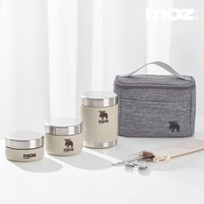 MOZ 스웨덴 316 올스텐 보온도시락 3종 도시락가방 수저 세트, 오트밀베이지, 3개